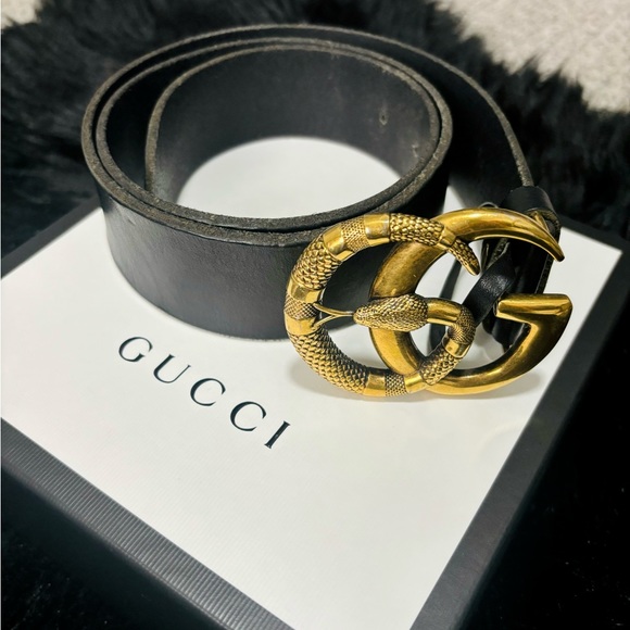 Gucci Men’s Belt Leather with Double G Buckle with Snake. - Picture 3 of 6